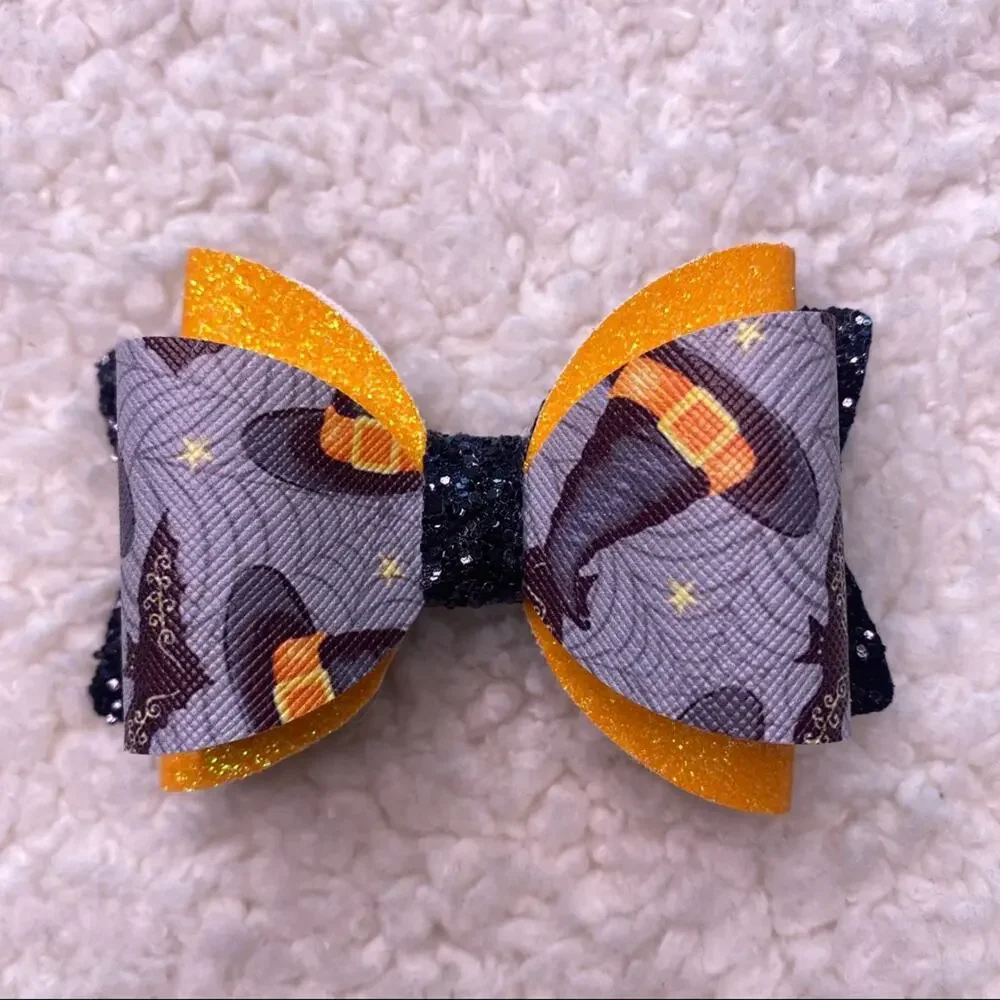Halloween Orange Black Witches Hair Bow